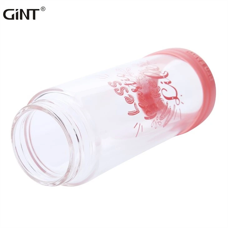 Pink Double Wall Leakproof Tea Water Juice Glass Travel Bottle With Safety Lock suppliers